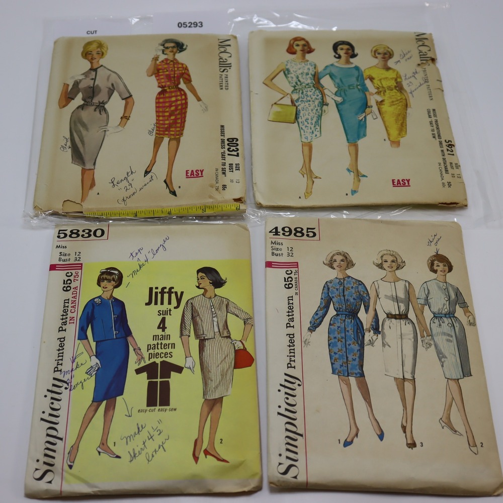Vintage 1960s McCall's Simplicity Sewing Patterns Lot of 4 Size 12 Bust 32 Mod